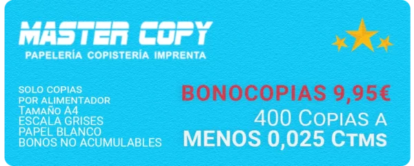 ¡Oferta copistería! Bono Copia 9.95€ - 400 Copias a 0.025 CTMS
